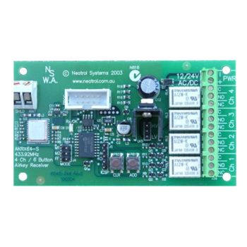 AIRKEY, Receiver, Four channel, 4 Function, Maximum security, Screw terminal, Stores up to 340 2, 4 or 6 button Airkey transmitters, 12V DC,