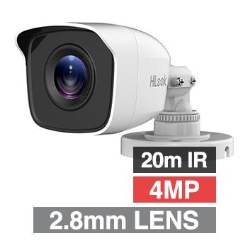 HILOOK, 4MP Analogue HD Outdoor Mini Bullet camera, White, 2.8mm fixed lens, 20m IR, TVI/AHD/CVI/CVBS, DWDR, Day/Night (ICR), IP66, Tri-axis, 12V DC, 4W