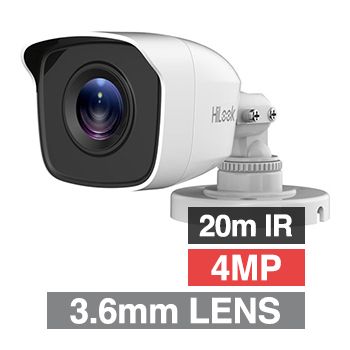 HILOOK, 4MP Analogue HD Outdoor Mini Bullet camera, White, 3.6mm fixed lens, 20m IR, TVI/AHD/CVI/CVBS, DWDR, Day/Night (ICR), IP66, Tri-axis, 12V DC, 4W