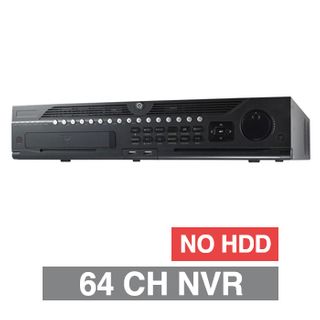 HIKVISION, HD-IP NVR, 64 channel, 320Mbps bandwidth, up to 8 SATA HDD, (8x 10TB max), RAID, VMD, USB/Network backup, Ethernet, 2x USB2.0 & 1x USB3.0, 1 Audio In/Out, 2x HDMI/1x VGA