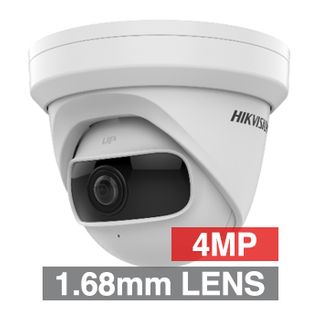 HIKVISION, 4MP Ultra Wide HD-IP turret camera, White, 1.68mm fixed lens, 10m IR, 170 Degree view, Day/Night (ICR), 1/2.7" CMOS, H.265/H.265+, Tri-axis, 12V DC/PoE