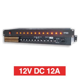 PSS, Power supply, 12V DC 12A, 1RU 19" rack mount, Overload/Over Voltage/Input fuse protection, 8 x 1A fused outputs, Circuit status LEDs, Suits CCTV apps,
