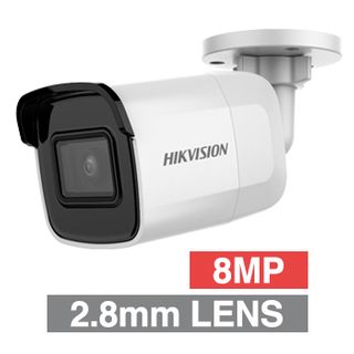 HIKVISION, 8MP HD-IP Outdoor Mini Bullet camera, White, 2.8mm fixed lens, 30m IR, WDR, Day/Night (ICR), 1/2.5" CMOS, H.265/H.265+, IP67, 12V DC/PoE