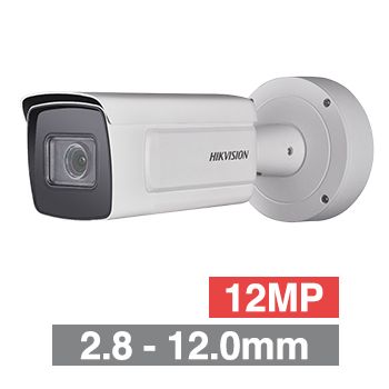 HIKVISION, 12MP HD-IPBullet camera, White, 2.8-12.0mm zoom lens, 50m IR, 20fps, DWDR, Day/Night (ICR), 1/1.7" CMOS, H.265/H.265+, Audio, IP67, IK10,  12V DC/PoE