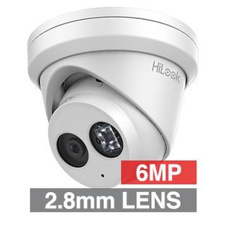 HILOOK, 6MP HD-IP Outdoor Turret camera, Metal, White, 2.8mm fixed lens, 30m IR, 120dB WDR, Day/Night (ICR), 1/2.9" CMOS, H.265/H.265+, IP66, Tri-axis, Microphone, 12V DC/PoE