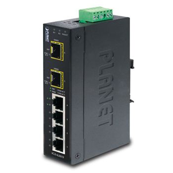 PLANET, 4 Port 10/100/1000T + 2 port 100/1000X SFP, Gigabit data switch, IP30 Industrial, Din mountable,