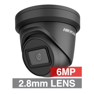 HIKVISION, 6MP HD-IP Outdoor Turret camera, Black, 2.8mm fixed lens, 30m IR, WDR, Day/Night (ICR), 1/2.9" CMOS, H.265/H.265+, IP67, Tri-axis, 12V DC/PoE