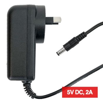 POWERMASTER, 12J Series, Switch mode power supply, Plug pack, 5V DC, 2 amp, Regulated, 2.1mm DC plug, Centre positive,