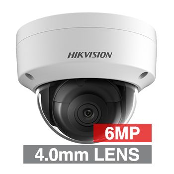 HIKVISION, 6MP HD-IP Outdoor Vandal Dome camera, White, 4.0mm fixed lens, 30m IR, 120dB WDR, Day/Night (ICR), 1/2.4" CMOS, H.265/H.265+, IP67, IK10, Tri-axis, 12V DC/PoE
