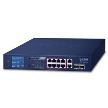 PLANET, 8 Port 10/100/1000T POE switch, + 2 port 1000SX Gigabit switch with colour LCD,