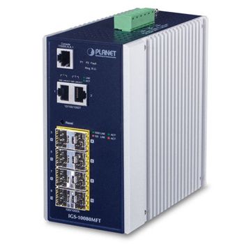 PLANET, 8 Port Managed Industrial switch, 100/1000F SFP, + 2 10/100/1000T Managed Ethernet switch,