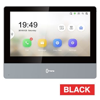 HIKVISION, 2nd Gen, Room station, 7" IPS Touchscreen 1024x600, Video, Colour, Hands free, 8CH alarm inputs, Call tone mute with indicator, WiFi, Black, 12V DC, POE,