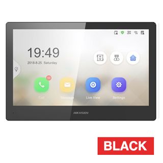 HIKVISION, 2nd Gen, Room station, 10" IPS Touchscreen 1024x600, Video, Colour, Hands free, 8CH alarm inputs, Call tone mute with indicator, WiFi, Black, 12V DC, POE,