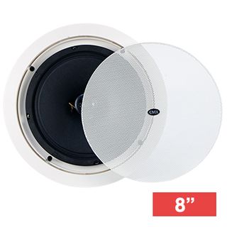 CMX, 8" Coaxial speaker, Ceiling mount, 15W, 8" (200mm), includes white metal grille, Wide dispersion, Rota-clamp mounting, 50-18KHz response,100V line (Taps at 7.5,15W)