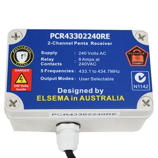ELSEMA, Pentacode Receiver, 2 Channel, with Relay output, 433 - 434MHz FM signal, 240V AC input, IP66 rated case,