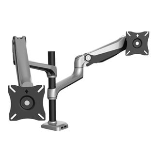 ULTRA, Gas Assist, Monitor bracket, Double Articulated arm, Desk mount, Polished, Suits LCD from 12" (30cm) - 27" (67.5cm), 9kg holding force, With desk clamp & bolt through options,