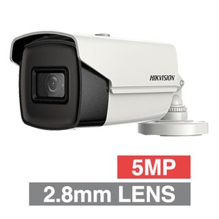 HIKVISION, 5MP Analogue HD Bullet camera, White, 2.8mm fixed lens, 60m IR, TVI/AHD/CVI/CVBS, 130dB WDR, Day/Night (ICR), IP67, Tri-axis, 12V DC