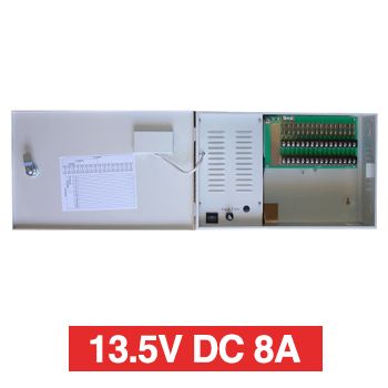 PSS, Power supply, 12V DC 8A, Wall mount, Short circuit protection, 4A charger, 16 x 1A fused outputs, Circuit status LEDs, Voltage display, Suits CCTV apps,