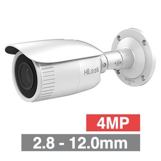 HILOOK, 4MP HD-IP Outdoor Bullet camera, White, 2.8-12.0mm motorised zoom lens, 30m IR, 120dB WDR, Day/Night (ICR), 1/3" CMOS, H.265/H.265+, SD card slot, IP67, Tri-axis, 12V DC/PoE