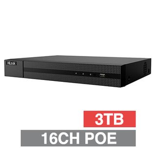 HILOOK, HD-IP PoE NVR, 16 channel POE (802.3af/at), 160Mbps bandwidth, 1x 3TB SATA HDD (up to 2x 6TB), VMD, USB/Network backup, Ethernet, 2x USB2.0, 1 Audio In/Out, HDMI/VGA (simultaneous), Smartphone