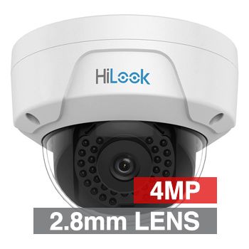 HILOOK, 4MP HD-IP Outdoor Vandal Dome camera, White, 2.8mm fixed lens, 30m IR, 120dB WDR, Day/Night (ICR), 1/3" CMOS, H.265/H.265+, IP67, IK10, 2 Axis only, 12V DC/PoE