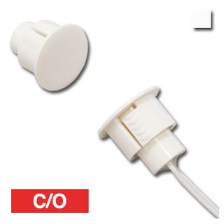 TAG, Reed switch (magnetic contact), Steel door, Flush (recessed) mount, White, C/O contact, 3/4" (19.05mm) diameter x  0.84" (21.34mm) length, 1 1/2" (38.1mm) wide gap, 12" (304.8mm) leads,