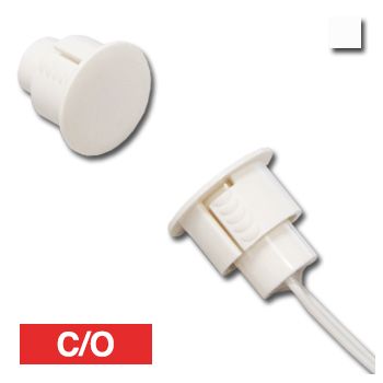 TAG, Reed switch (magnetic contact), Steel door, Flush (recessed) mount, White, C/O contact, 3/4" (19.05mm) diameter x  0.84" (21.34mm) length, 1 1/2" (38.1mm) wide gap, 12" (304.8mm) leads,
