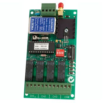 ELSEMA, Receiver, Gigalink, 4 channel, 433MHz, relay output c/o contacts, 11 - 28V AC/DC  (Current - 12V DC,  8mA standby, 45mA operating),