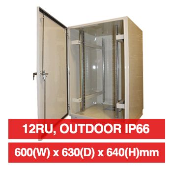 PSS, 12RU 19" External Rack Cabinet, Wall mount, IP66,  600 (w) x 630 (d) x 640mm (h), Secure metal doors with 3 point locking.