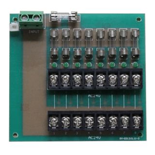 PSS, Fused Power distribution board, 10 - 30v AC/DC input and 9 x M205 1 Amp fused outputs, screw terminals,