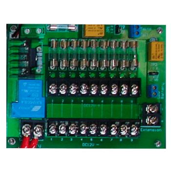 PSS, Fused Power distribution board, 10 -16V DC input and 9x M205 1 Amp fused outputs, screw terminals,