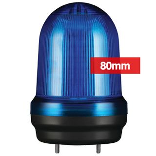 QLIGHT, MFL Series LED signal light, 80mm, BLUE colour, Four modes (Steady/Flashing/Strobing/Simulated Revolving), IP65, Built-in 80dB Max sounder, 3 bolt mounting, Optional mounts,