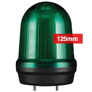 QLIGHT, MFL Series LED signal light, 125mm, GREEN colour, Four modes (Steady/Flashing/Strobing/Simulated Revolving), IP65, Built-in 80dB Max sounder, 3 bolt mounting, Optional mounts,
