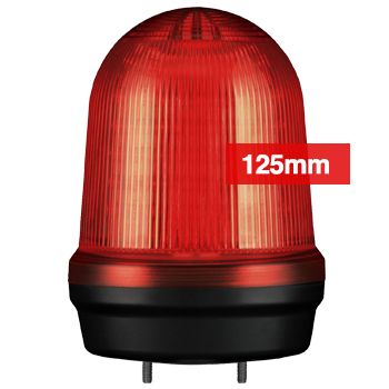 QLIGHT, MFL Series LED signal light, 125mm, RED colour, Four modes (Steady/Flashing/Strobing/Simulated Revolving), IP65, Built-in 80dB Max sounder, 3 bolt mounting, Optional mounts,