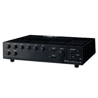 TOA, Mixer power amplifier, 120W RMS, 2 separate zone out puts for high impedance 100V line and low impedance 4-8ohm load, With 3 mic inputs, 3 unbalanced aux inputs,