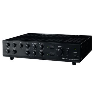 TOA, Mixer power amplifier, High performance, 120W RMS, 2 separate zone outputs for high impedance 100V line and low impedance 4-8 ohm load, With 6 mic inputs, 3 unbalanced aux inputs,