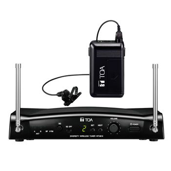 TOA Hand held Wireless microphone system, WM5325 transmitter, YPM5310 Lapel style microphone, WT5810F01 16 Ch receiver, Antenna diversity, Desk mount,