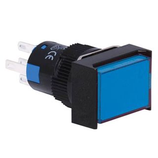 NETDIGITAL, Illuminated BLUE Push ON/OFF DPDT switch, 250V AC @ 4A contact rating, 100,000+ operations, 8mm maximum panel thickness, 16mm mounting hole,