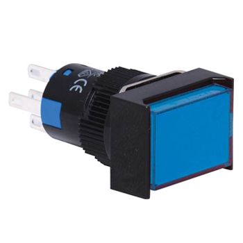 NETDIGITAL, Illuminated BLUE Push ON/OFF DPDT switch, 250V AC @ 4A contact rating, 100,000+ operations, 8mm maximum panel thickness, 16mm mounting hole,