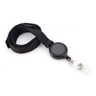 NETDIGITAL, Flat lanyard, 15mm width, Black, 960mm length, With ID retractable zinger card holder attachment and safety breakaway,