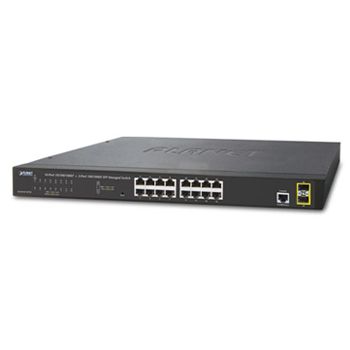 PLANET, 16 Port Gigabit Managed non stackable switch, 2 SFP slots, Layer 2, 19" 1 RU rack mounting