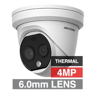 HIKVISION, 4MP Fusion Indoor Thermal turret camera, White, 6mm lens (thermal), 4mm lens (optical), 160x120 Thermal, 15m IR, 120dB WDR, Day/Night (ICR), 1/2.7" CMOS, H.265 & H.265+, IP66, 12V DC/PoE