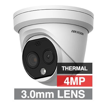 HIKVISION, 4MP Fusion Indoor Thermal turret camera, White, 3mm lens (thermal), 4mm lens (optical), 160x120 Thermal, 15m IR, 120dB WDR, Day/Night (ICR), 1/2.7" CMOS, H.265 & H.265+, IP66, 12V DC/PoE