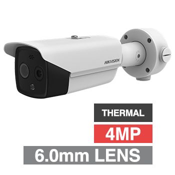 HIKVISION, 4MP Fusion Indoor Thermal bullet camera, White, 6mm lens (thermal), 8mm lens (optical), 160x120 Thermal, 15m IR, 120dB WDR, Day/Night (ICR), 1/2.7" CMOS, H.265 & H.265+, IP66, 12V DC/PoE