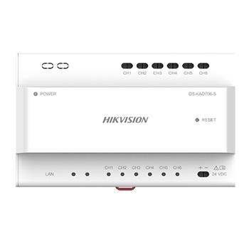 HIKVISION, Intercom, Gen 2, 2-Wire Distribution module, 6x 2-Wire interfaces NO power, 1x RJ45, 6x indicators, Din rail, 24V DC, includes power supply,
