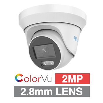 HILOOK, 2MP ColorVu Analogue HD Outdoor Turret camera, White, 2.8mm fixed lens, 40m White LED, TVI/AHD/CVI/CVBS, DWDR, Day/Night (ICR), IP67, Tri-axis, 12V DC, 2.4W