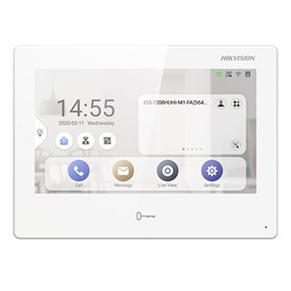 HIKVISION, 2nd Gen, Room station, 7" IPS Touchscreen 1024x600, Android OS, Video, Colour, Hands free, 8CH alarm inputs, Call tone mute with indicator, WiFi, White, 12V DC, POE,