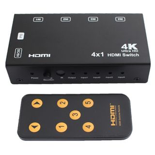 XTENDR, HDMI 4 input 1 output switcher with IR selection, 4K UHD support, HDCP2.2, Support HDR, Supports Dolby TrueHD, DTS-HD, 5V DC power (included),