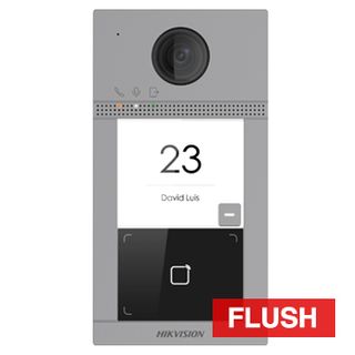 HIKVISION, Intercom, Gen 2, Flush door station, HD-IP, Single call button, 2MP camera, Built-in Mifare reader, 129 degree view, IP65, IK08, WiFi, POE,