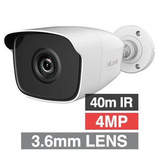 HILOOK, 4MP Analogue HD Outdoor Bullet camera, White, 3.6mm fixed lens, 40m IR, TVI/AHD/CVI/CVBS, DWDR, Day/Night (ICR), IP66, Tri-axis, 12V DC, 4W